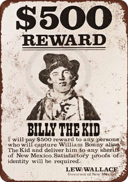 8x12 inch 1878 Billy The Kid Wanted Poster Rustic Vintage