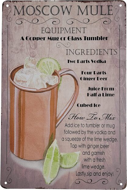 8" x 12" Popular Cocktails and Drink Mix Recipes on Metal Tin Sign