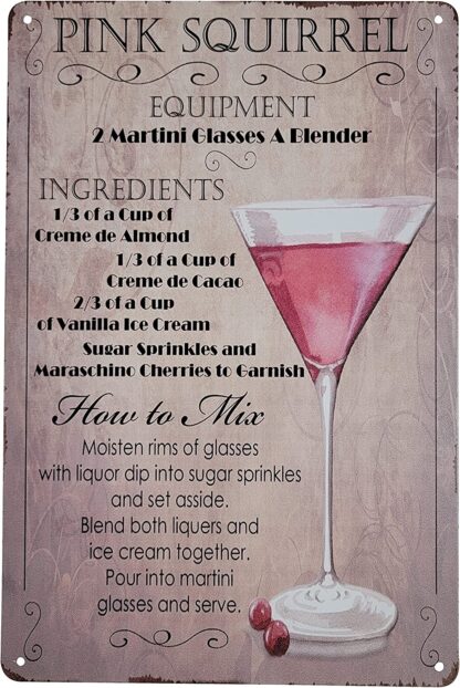 8" x 12" Popular Cocktails and Drink Mix Recipes on Metal Tin Sign