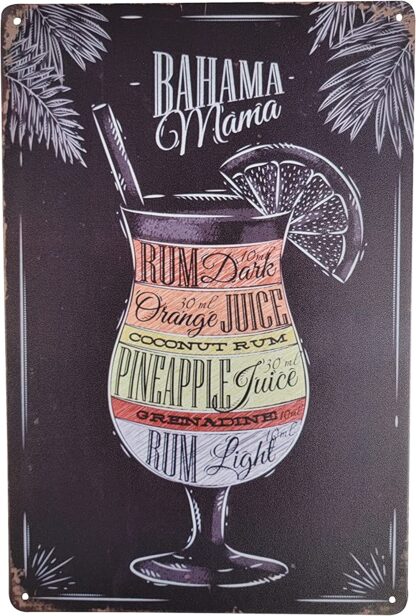 8" x 12" Popular Cocktails and Drink Mix Recipes on Metal Tin Sign