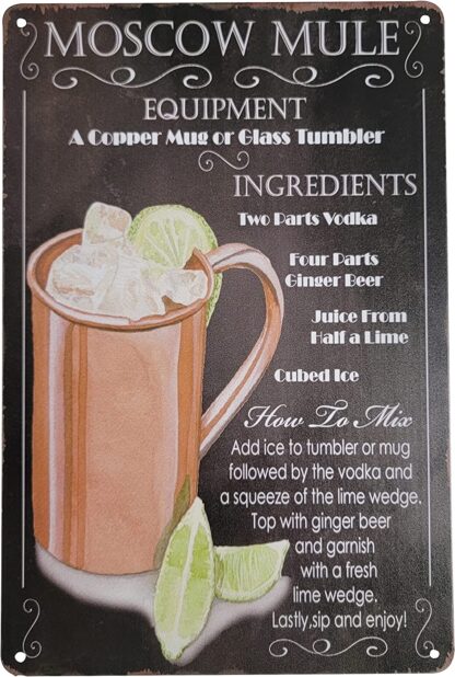 8" x 12" Popular Cocktails and Drink Mix Recipes on Metal Tin Sign