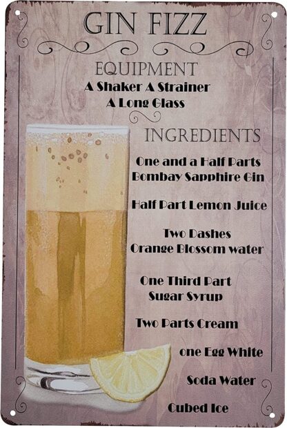 8" x 12" Popular Cocktails and Drink Mix Recipes on Metal Tin Sign