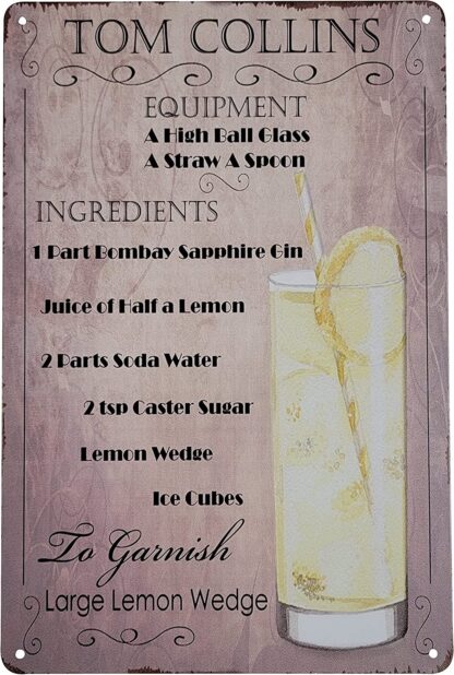 8" x 12" Popular Cocktails and Drink Mix Recipes on Metal Tin Sign