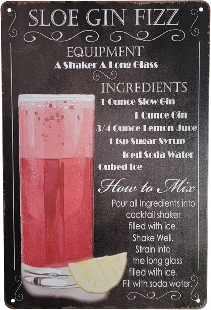 8" x 12" Popular Cocktails and Drink Mix Recipes on Metal Tin Sign