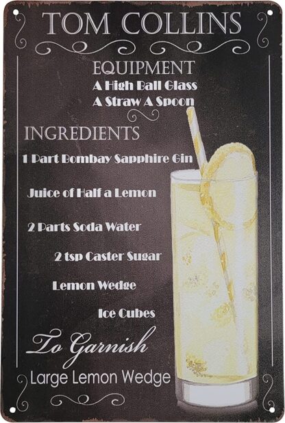 8" x 12" Popular Cocktails and Drink Mix Recipes on Metal Tin Sign