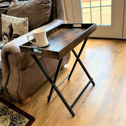 Rustic Brown + Black TV Tray Table, Side Table with Removable Serving Tray