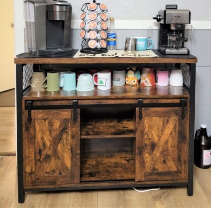 Rustic Brown + Black Storage Cabinet, Buffet Cabinet, Sideboard with Adjustable Shelf