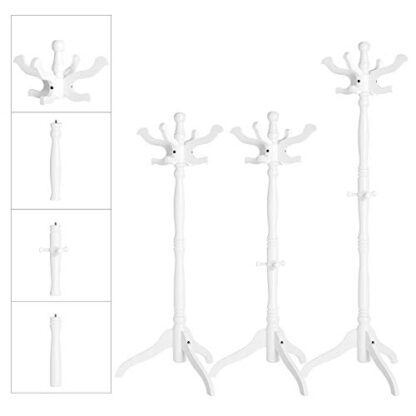 White Coat Stand, Solid Wood Freestanding Coat Rack with 11 Hooks - Image 6