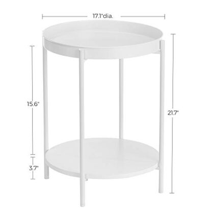 White End Table, Side Table 2-Tier, Sofa Table with Movable Tray - Image 3