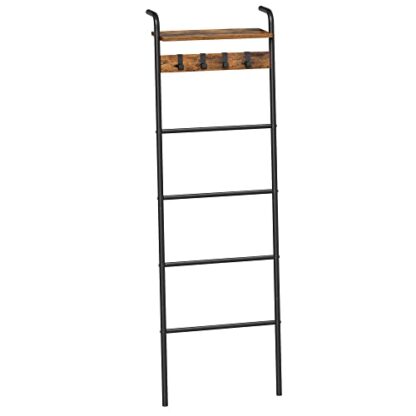 Rustic Brown + Black Blanket Ladder Shelf, Blanket Holder Rack for Living Room - Image 5