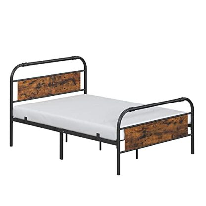 Rustic Brown + Black Full Size Metal Bed Frame with Headboard Footboard - Image 2