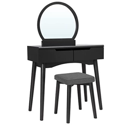 Black Vanity Table, Makeup Vanity Desk with Rounded Mirror - Image 8