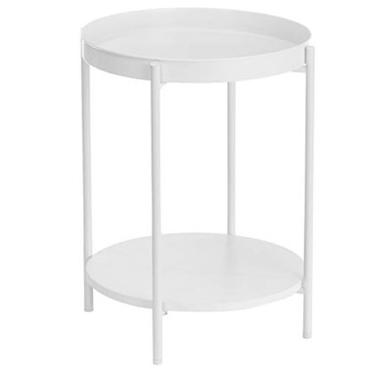 White End Table, Side Table 2-Tier, Sofa Table with Movable Tray - Image 9