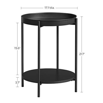 Black End Table, Side Table 2-Tier, Sofa Table with Movable Tray - Image 3