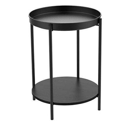 Black End Table, Side Table 2-Tier, Sofa Table with Movable Tray - Image 7