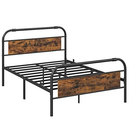 Rustic Brown + Black Full Size Metal Bed Frame with Headboard Footboard - Image 8