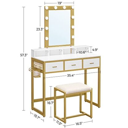 White + Gold Vanity Desk, Makeup Vanity Set with LED Lights - Image 4