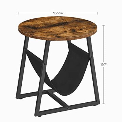 Rustic Brown + Black Round End Table with Pocket, Side Table, Coffee Sofa Table - Image 2