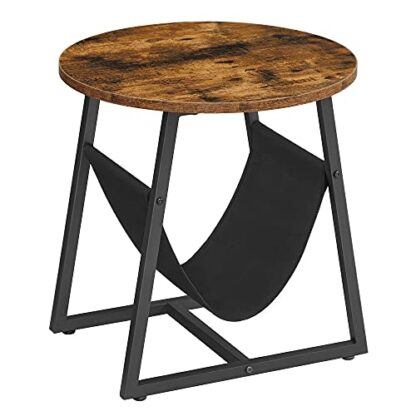 Rustic Brown + Black Round End Table with Pocket, Side Table, Coffee Sofa Table - Image 7