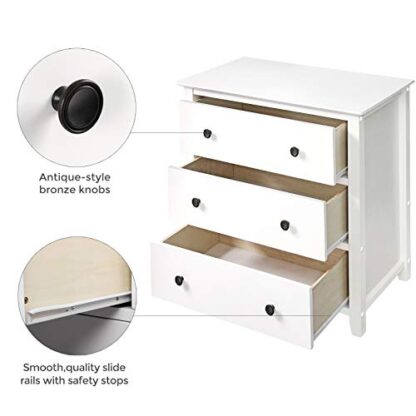 White 3-Drawer Dresser, Chest of Drawers, Bedside Table with Solid Wood Legs - Image 6