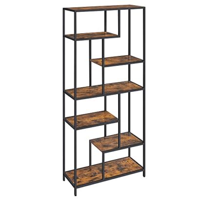 6-Tier Rustic Brown + Black Bookshelf, Display Shelf, Standing Bookcase for Office - Image 6