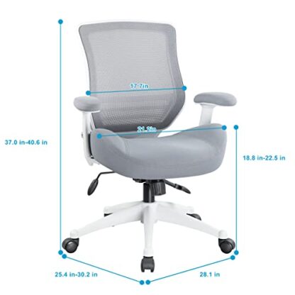 Grey Office Computer Desk Chair Height Adjusting Arm Waist Support Function - Image 5