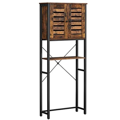 Rustic Brown + Black Over-The-Toilet Storage, Bathroom Organizer Cabinet - Image 9