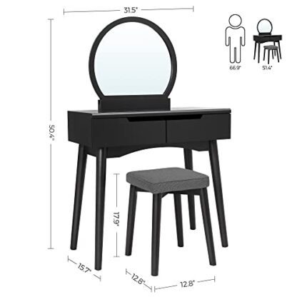 Black Vanity Table, Makeup Vanity Desk with Rounded Mirror - Image 5