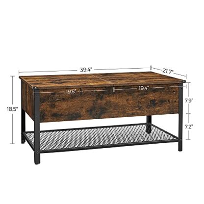 Rustic Brown + Black Coffee Table, Living Room Table with Flip Top - Image 2