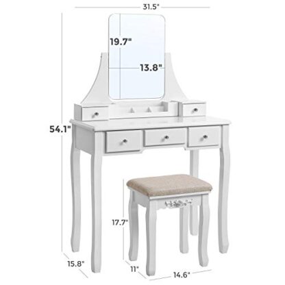 White Makeup Vanity Set with Large Frameless Mirror - Image 5