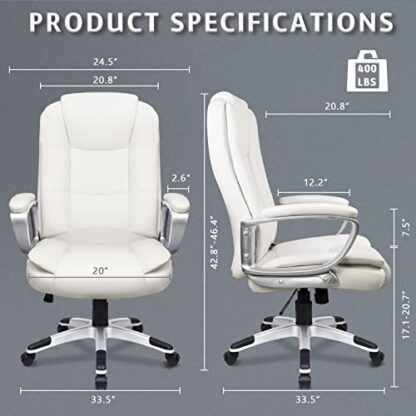 White Office Desk Chair, Managerial Executive Chair - Image 2