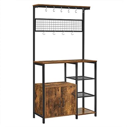 Rustic Brown + Black Baker’s Rack, Coffee Station, Microwave Oven Stand - Image 8