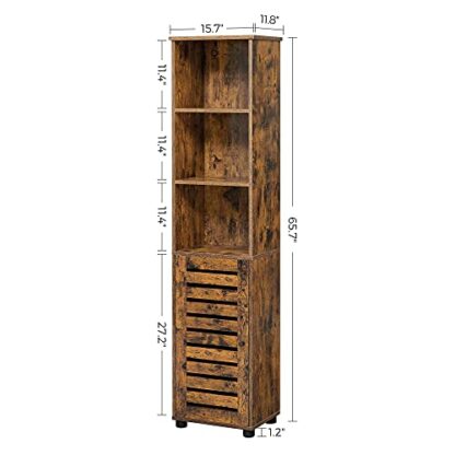 Rustic Brown Bathroom Tall Cabinet, Storage Cabinet with 3 Open Compartments - Image 3