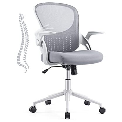 Grey Home Office Desk Chair – Office Chair with Lumbar Support and Flip-up Armrest - Image 9