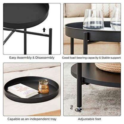 Black End Table, Side Table 2-Tier, Sofa Table with Movable Tray - Image 2