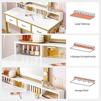 White + Gold Vanity Desk, Makeup Vanity Set with LED Lights - Image 7