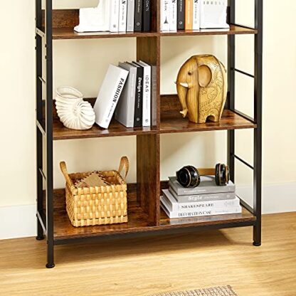 Rustic Brown + Black Industrial Bookshelf, 4-Tier Bookcase with 8 Cubes - Image 2