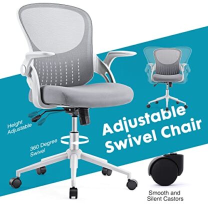 Grey Home Office Desk Chair – Office Chair with Lumbar Support and Flip-up Armrest - Image 3