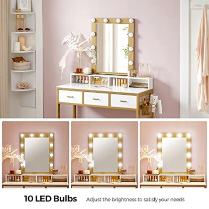 White + Gold Vanity Desk, Makeup Vanity Set with LED Lights - Image 6