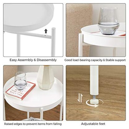 White End Table, Side Table 2-Tier, Sofa Table with Movable Tray - Image 2