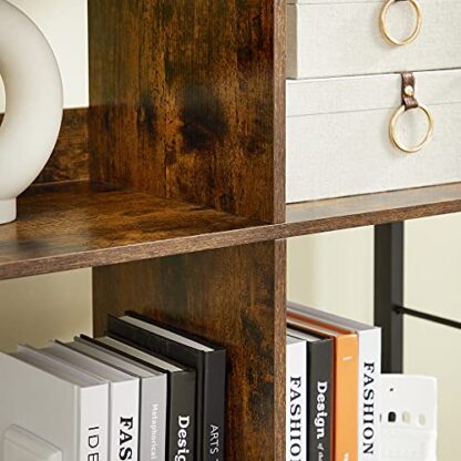 Rustic Brown + Black Industrial Bookshelf, 4-Tier Bookcase with 8 Cubes - Image 6