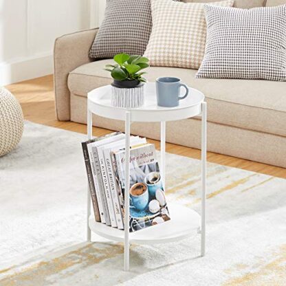 White End Table, Side Table 2-Tier, Sofa Table with Movable Tray - Image 7