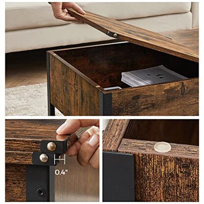 Rustic Brown + Black Coffee Table, Living Room Table with Flip Top - Image 3