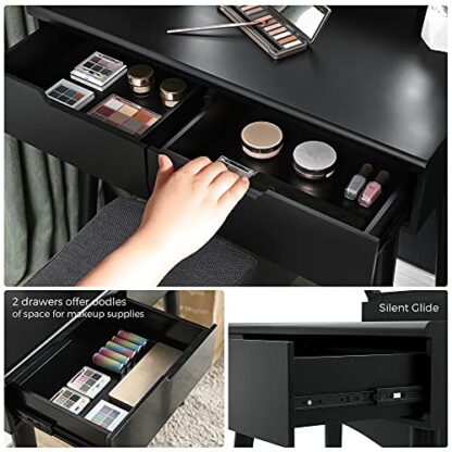 Black Vanity Table, Makeup Vanity Desk with Rounded Mirror - Image 6