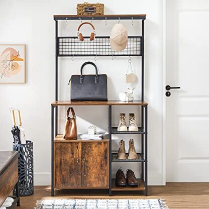 Rustic Brown + Black Baker’s Rack, Coffee Station, Microwave Oven Stand - Image 3