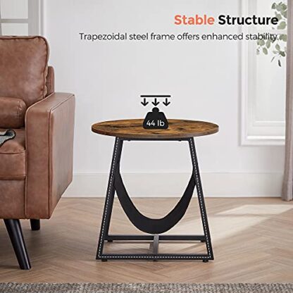 Rustic Brown + Black Round End Table with Pocket, Side Table, Coffee Sofa Table - Image 4