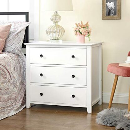 White 3-Drawer Dresser, Chest of Drawers, Bedside Table with Solid Wood Legs - Image 8