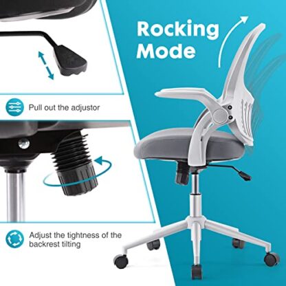 Grey Home Office Desk Chair – Office Chair with Lumbar Support and Flip-up Armrest - Image 5