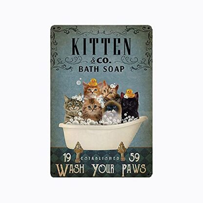 8x12 inch Black Cats Bath Soap Wash Your Paws Metal Tin Sign