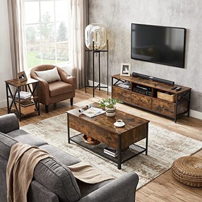 Rustic Brown + Black Coffee Table, Living Room Table with Flip Top - Image 4